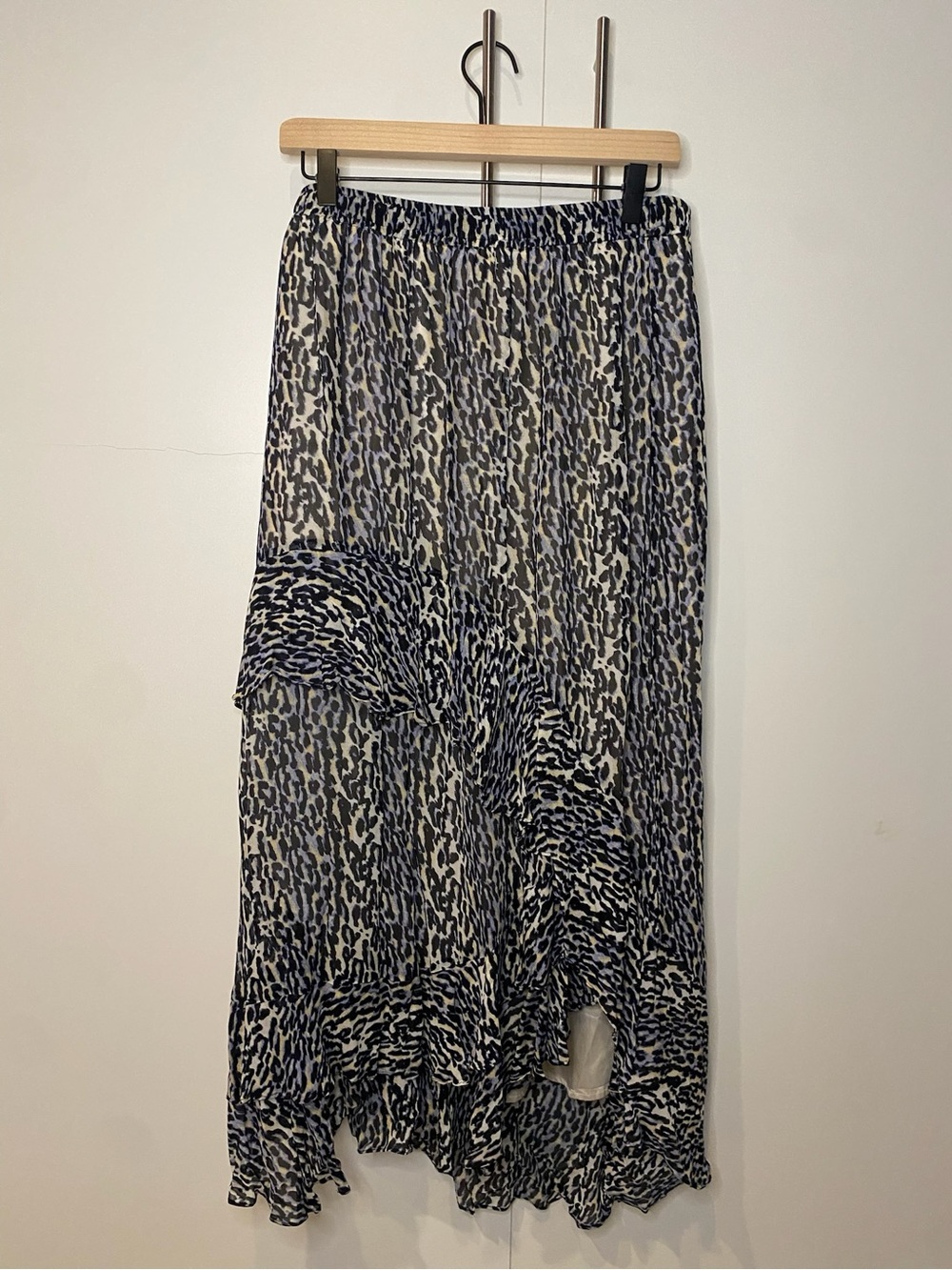 Asymmetrical Ruffle Hem Skirt - Black and Cream Leopard Print